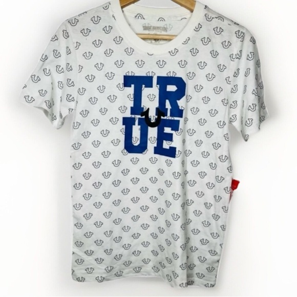 True Religion Boys Monogram Logo T-Shirt White Size L Graphic Print - Picture 1 of 13